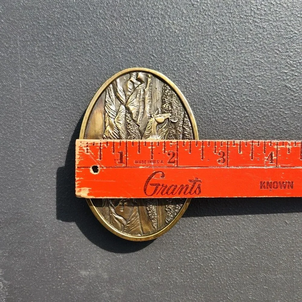 Vintage 1977 Chief Joseph Of The Nez Perces Solid Brass Belt Buckle Western
